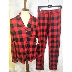 Tipsy Elves Women's Lumberjack Pajama PJ Set Red Black Plaid Size Small NEW